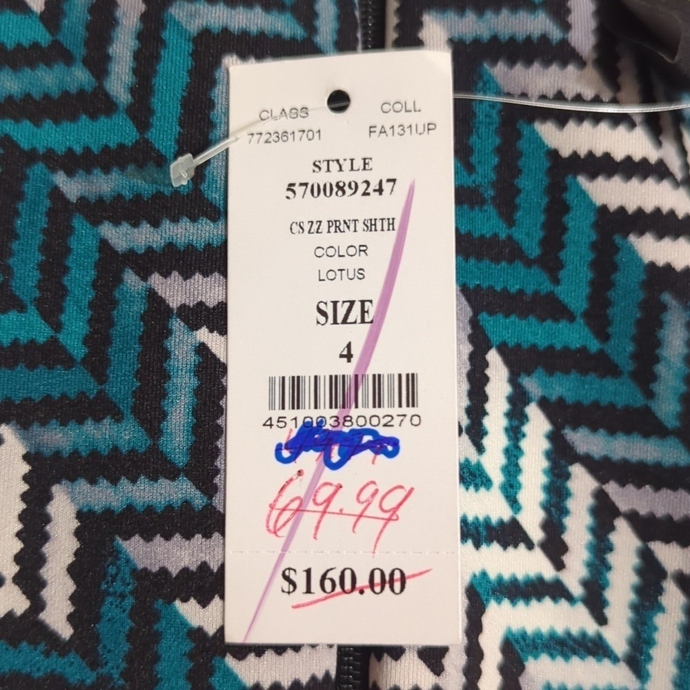 White House Black Market CS ZZ Print Sheath Dress, Black/White/Teal Size 4 - Picture 16 of 16